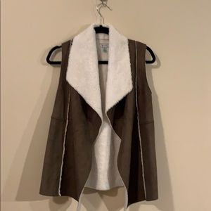 Boutique Suede and Faux Fur Military Green Vest